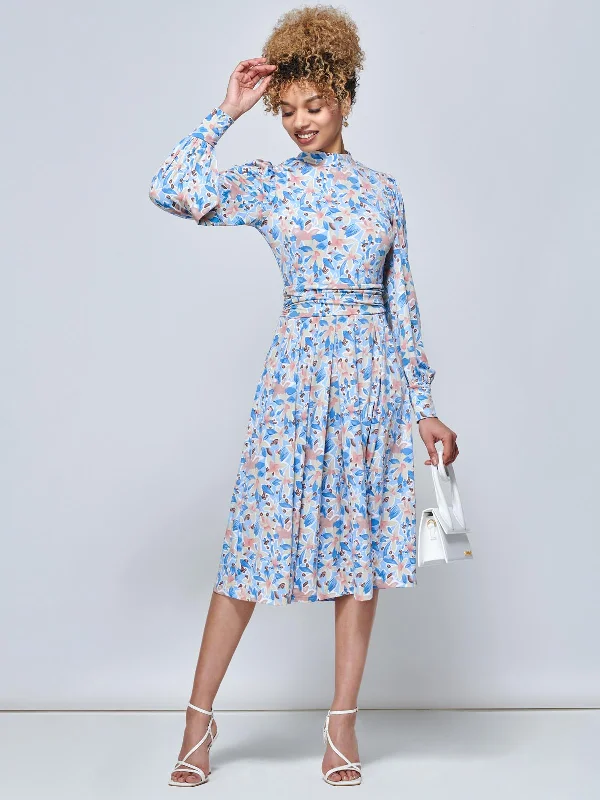 Jolie Moi Vesper Long Sleeve Midi Dress, Blue Floral