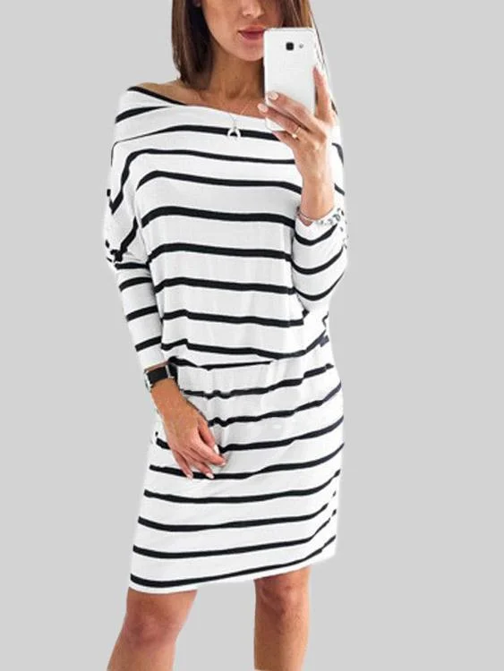 Wholesale Black Off The Shoulder Long Sleeve Stripe Mini Dress