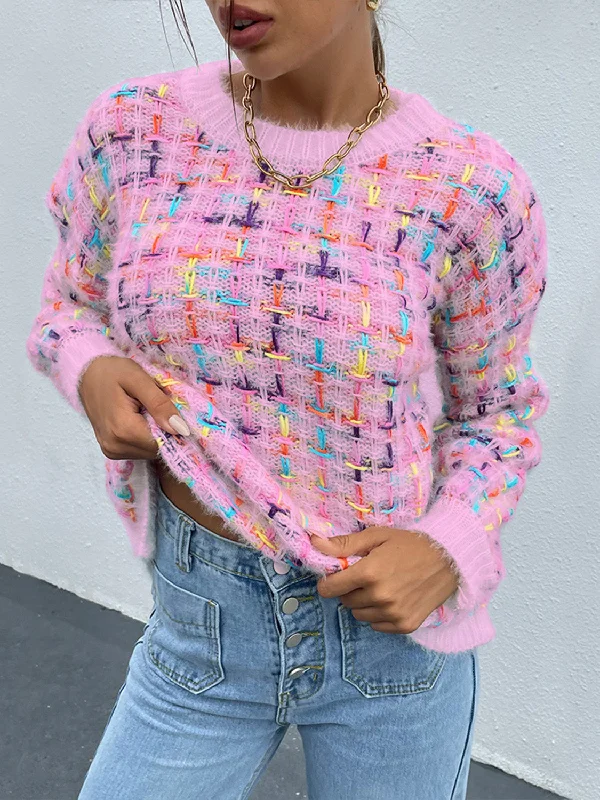 Fuzzy Round Neck Long Sleeve Sweater