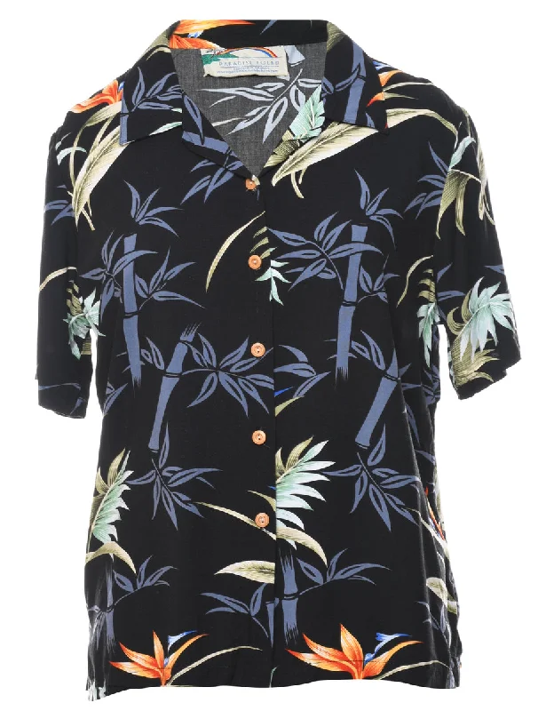 Leafy Print Hawaiian Shirt - L