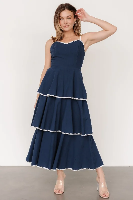 Odette Tiered Dress | Navy + White