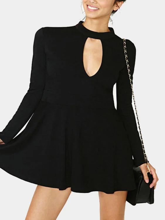 Wholesale Long Sleeves Sexy Hollow Chest Mini Dresses