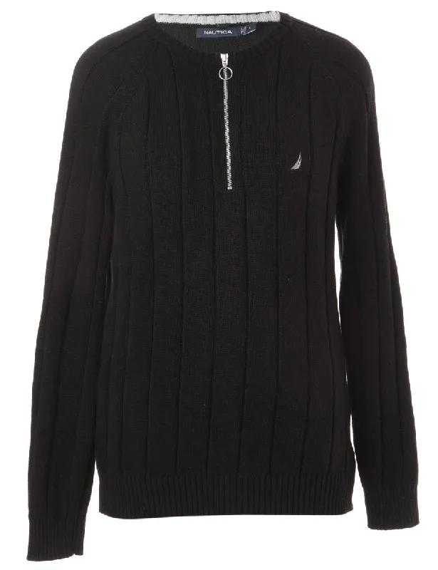 Label Zip Front Knitted Jumper