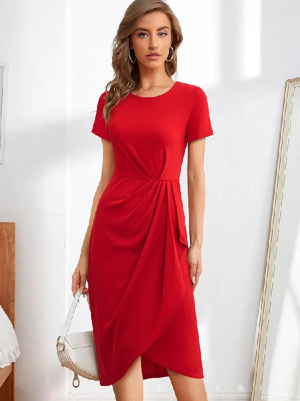 BerriesJam - Fashion Draped Office Plain Formal Bodycon Dress