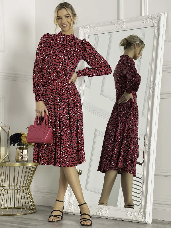 Jolie Moi Vesper Long Sleeve Midi Dress, Magenta