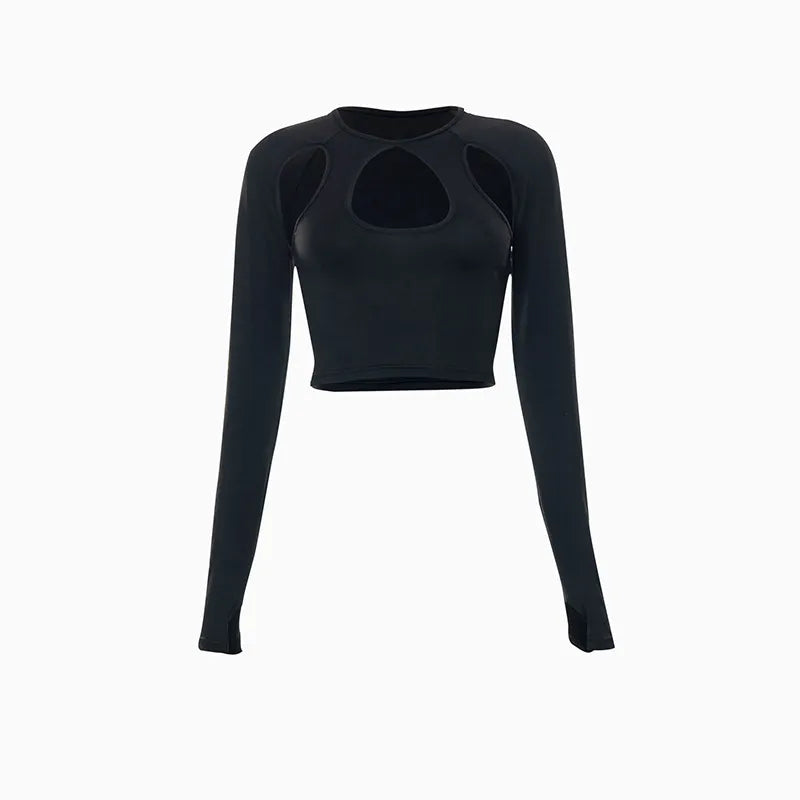 A&A O Neck Long Sleeve Cropped Top