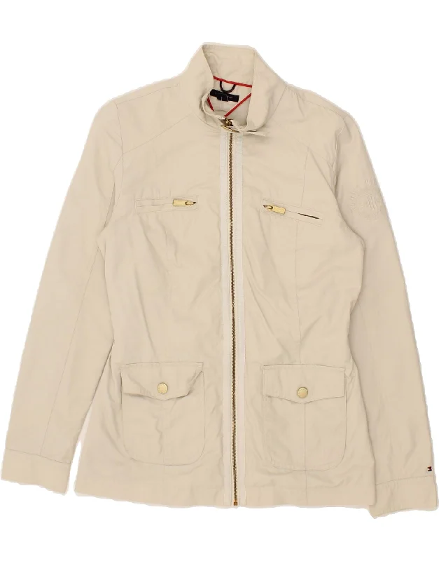 TOMMY HILFIGER Womens Utility Jacket UK 14 Medium Off White Cotton