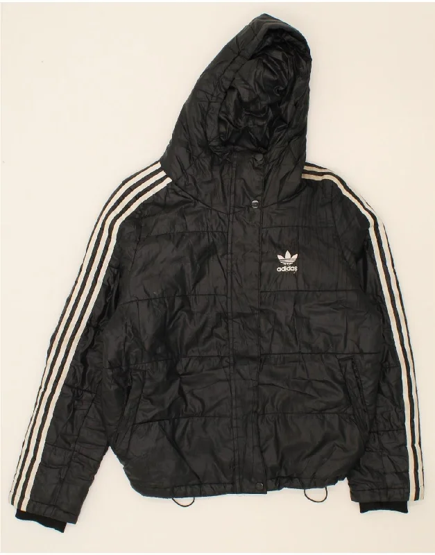 ADIDAS Womens Hooded Windbreaker Jacket UK 12 Medium Black Polyester