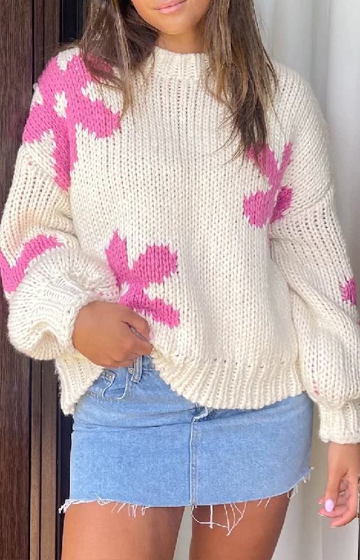 Ryver Cream Flower Knit Sweater