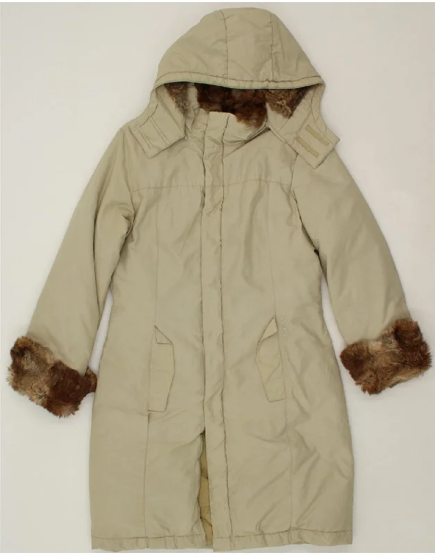 WOOLRICH Womens Loose Fit Hooded Padded Coat UK 10 Small Beige