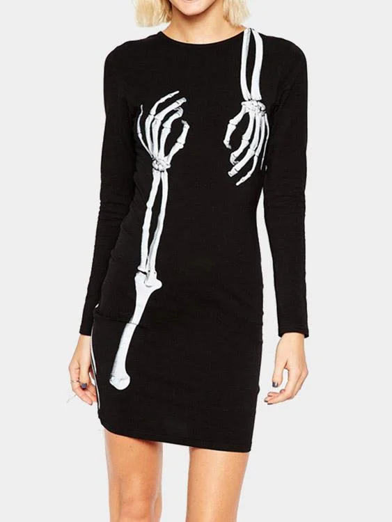 Wholesale Black Round Neck Long Sleeve Bodycon Hem Mini Dress