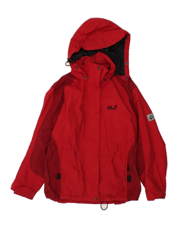 JACK WOLFSKIN Womens Hooded Rain Jacket UK 12 Medium  Red Polyamide