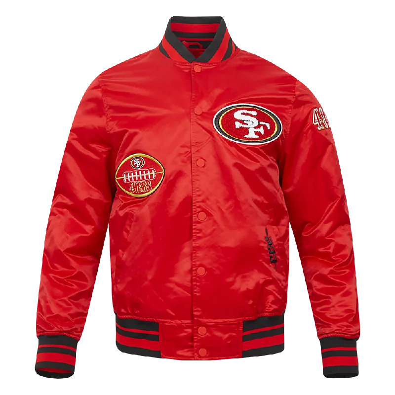 NFL SAN FRANCISCO 49ERS OLD ENGLISH MEN'S RIB SATIN JACKET (RED/BLACK)