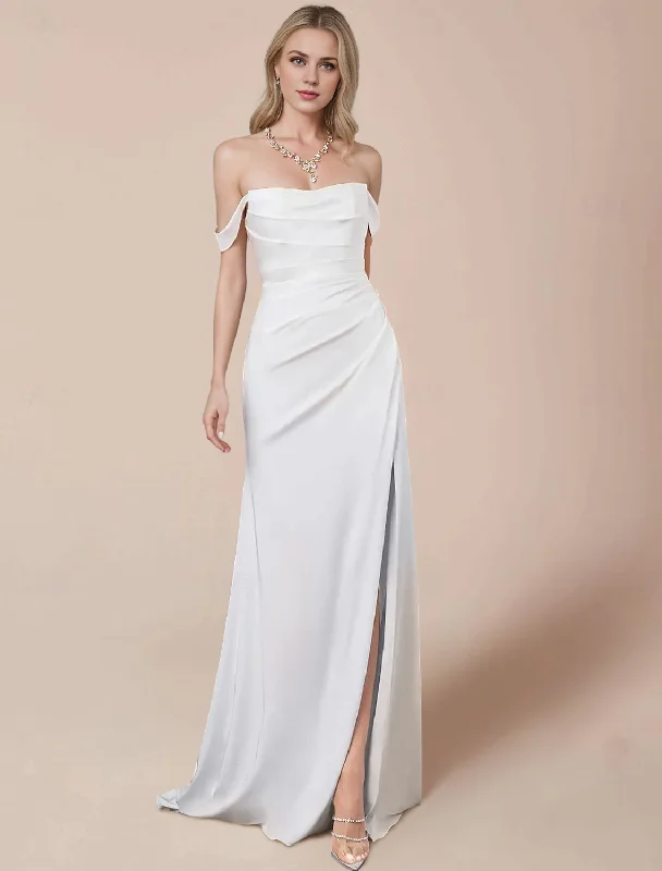 DingJiDress Wedding Dresses A-Line Off Shoulder Cap Sleeve Floor Length Taffeta Bridal Gowns With Ruched