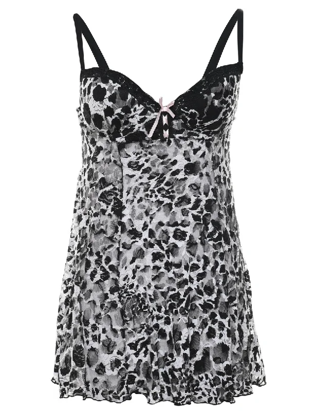 Leopard Print Design Black & White Strappy Babydoll - S