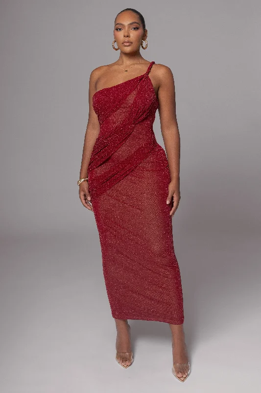 Red Alari One Shoulder Maxi Dress