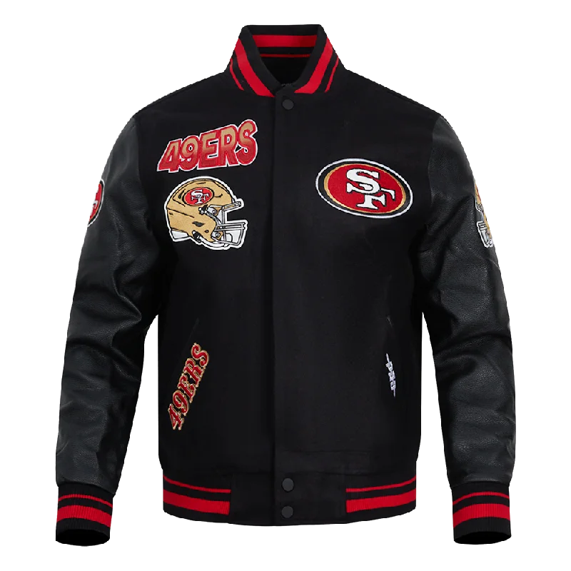 NFL SAN FRANCISCO 49ERS TURN IT UP MEN'S RIB WOOL VARSITY JACKET (BLACK/RED/BLACK)