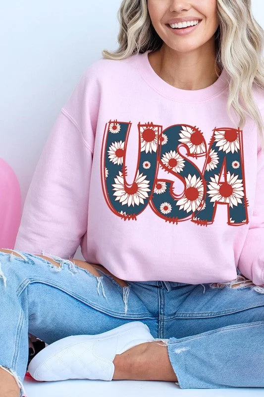 Floral USA  Graphic Fleece Sweatshirts