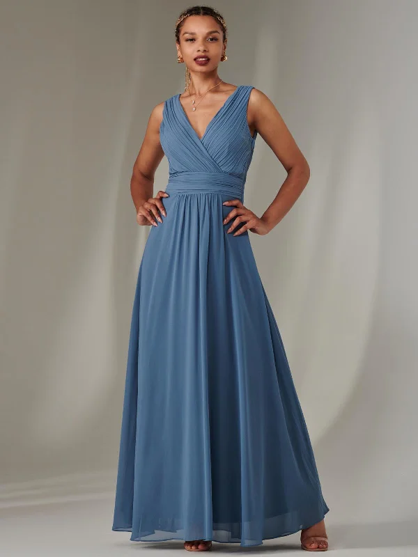 Cora Sleeveless Chiffon Maxi Dress, Steel Blue