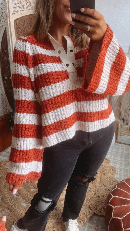 Say Less Striped Sweater, Orange/Taupe