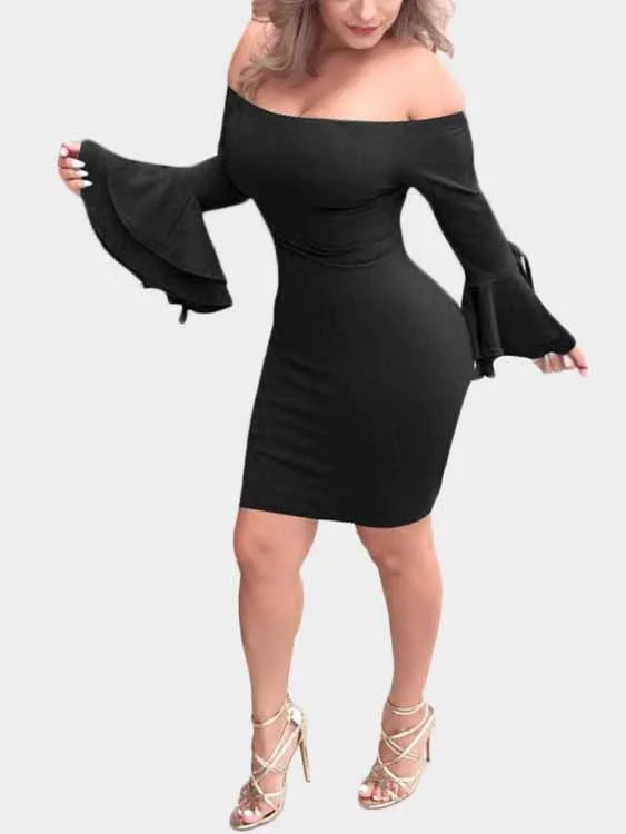 Wholesale Black Long Sleeve Off Shoulder Mini Dress