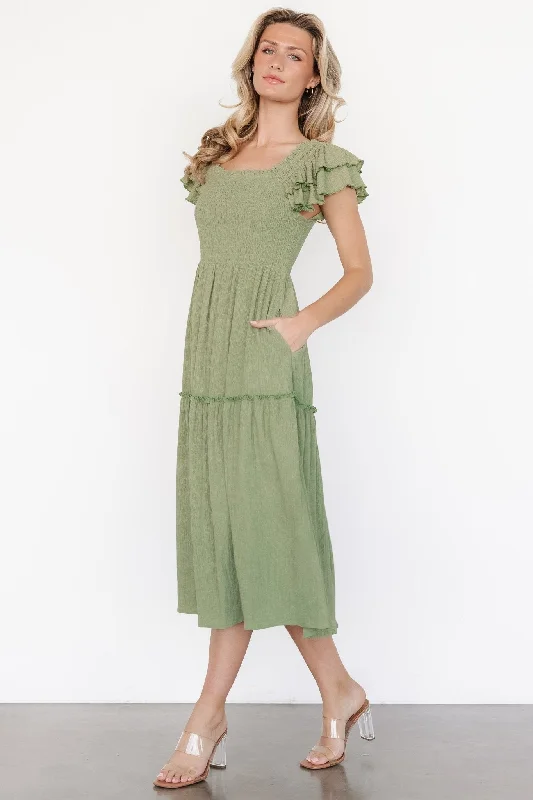 Jacie Smocked Midi Dress | Sage