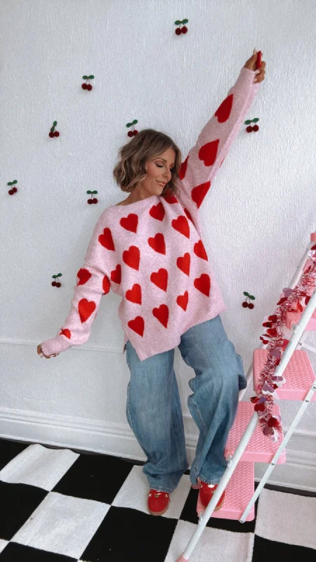 Be Mine Heart Print Sweater, Pink