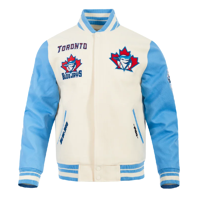 MLB TORONTO BLUE JAYS RETRO CLASSIC MEN'S RIB WOOL VARSITY JACKET (EGGSHELL/ UNIVERSITY BLUE)