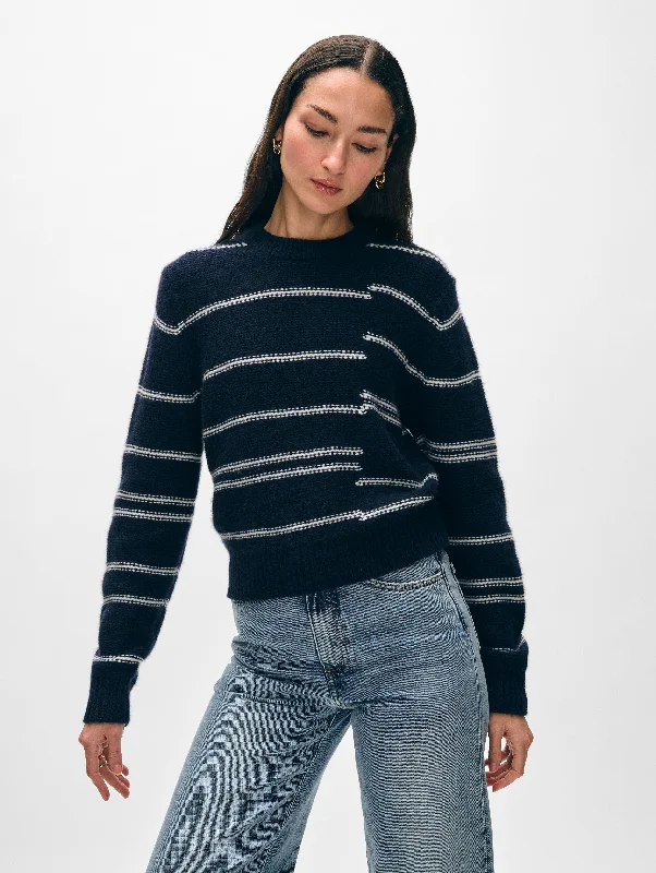 Cashmere Broken Stripe Crewneck