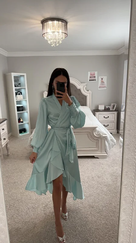 MINT SATIN WRAP MAXI DRESS