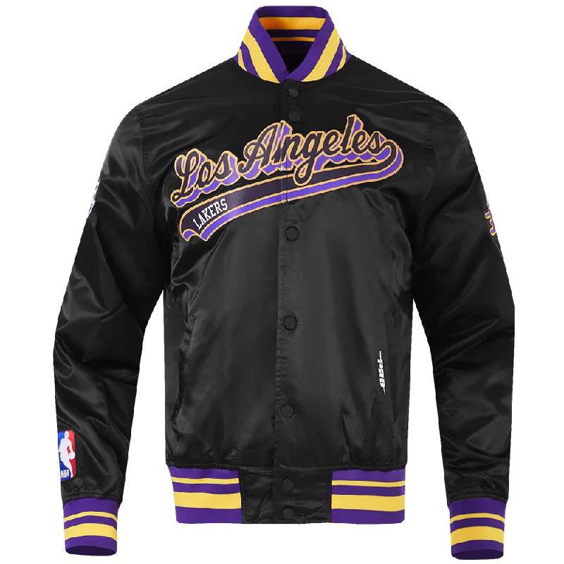 NBA LOS ANGELES LAKERS SCRIPT TAIL MEN'S SATIN JACKET (BLACK/PURPLE)