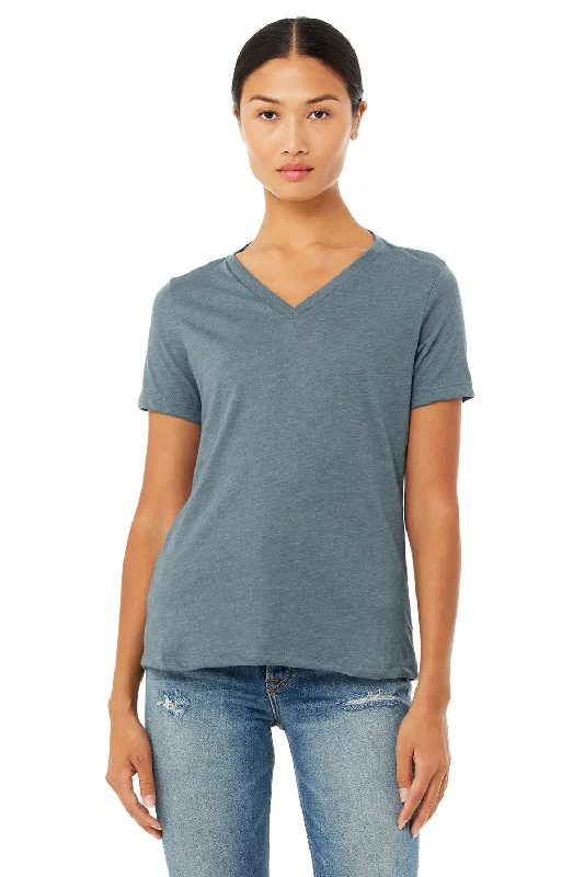 Bella + Canvas Womens CVC Short Sleeve V-Neck T-Shirt - Heather Slate Blue