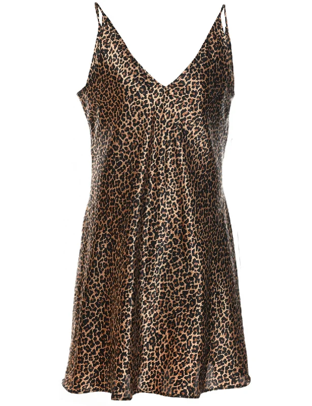 Leopard Pattern 1990s Slip Dress - L