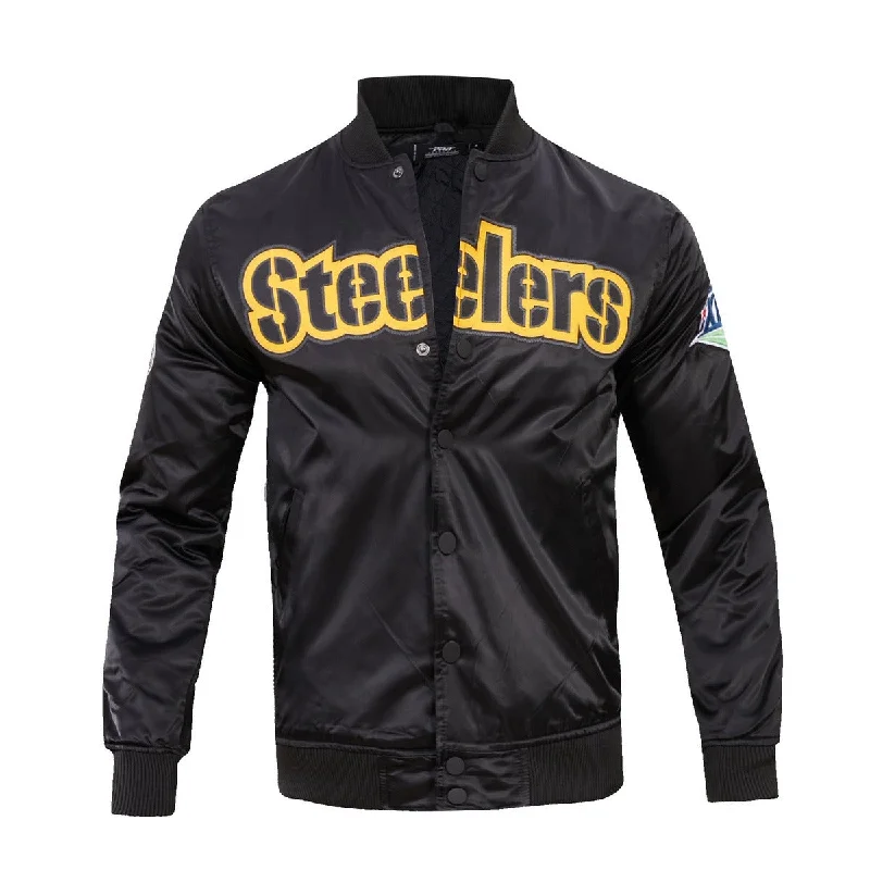 NFL PITTSBURGH STEELERS BIG LOGO MEN'S SATIN JACKET (BLACK)