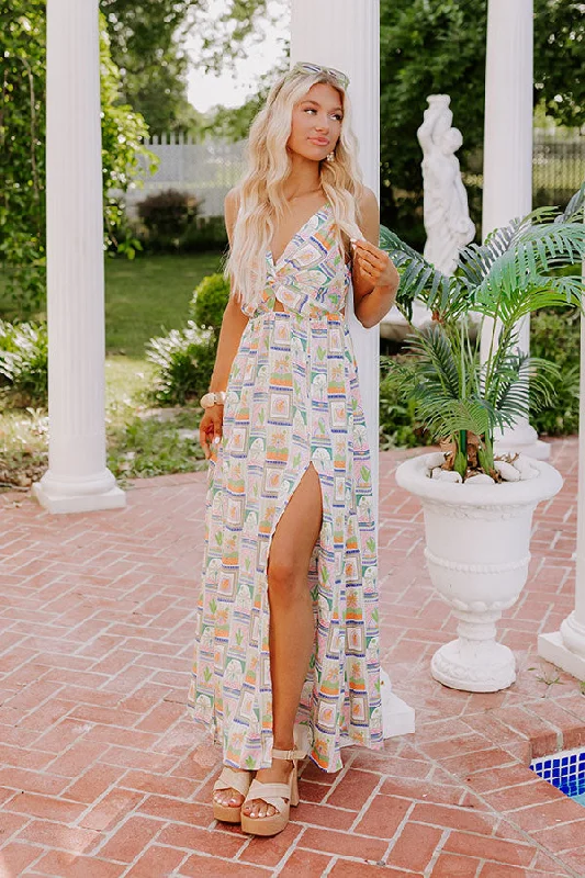 Palms Paradise Satin Maxi Dress