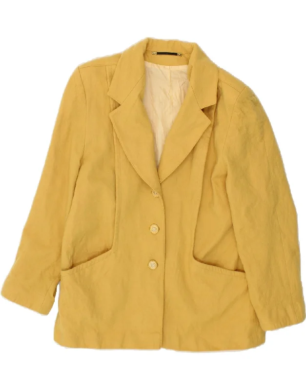 DORENE Womens 3 Button Blazer Jacket UK 18 XL Yellow New Wool