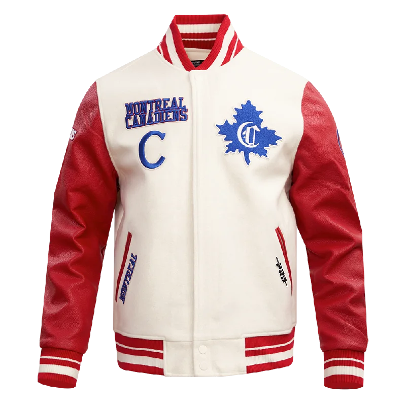 NHL MONTREAL CANADIENS RETRO CLASSIC MEN'S RIB WOOL VARSITY JACKET (EGGSHELL/ RED)