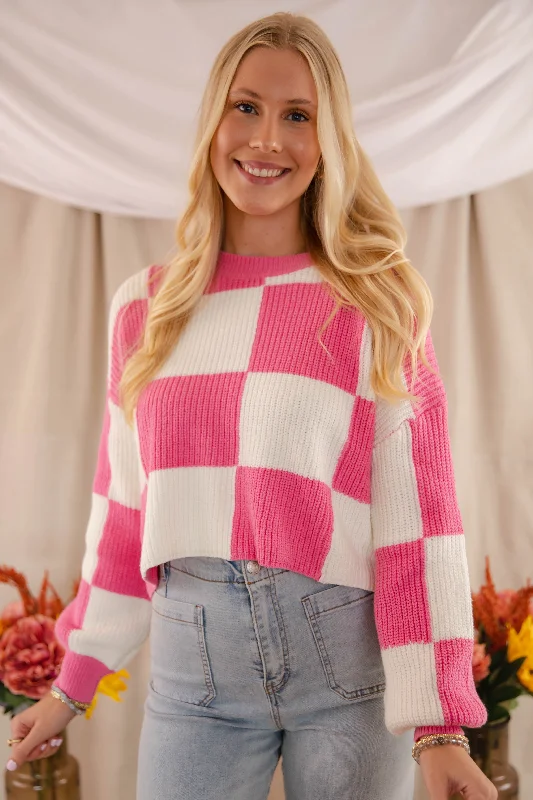 Checking Off the Boxes Sweater-Pink