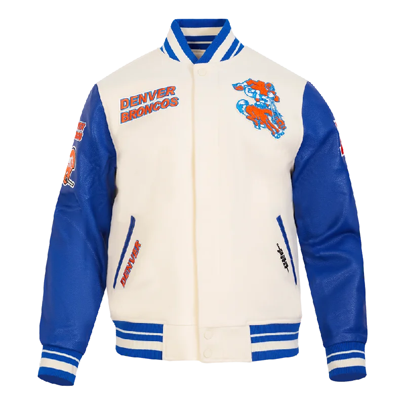 NFL DENVER BRONCOS RETRO CLASSIC MEN'S RIB WOOL VARSITY JACKET (EGGSHELL/ROYAL BLUE)