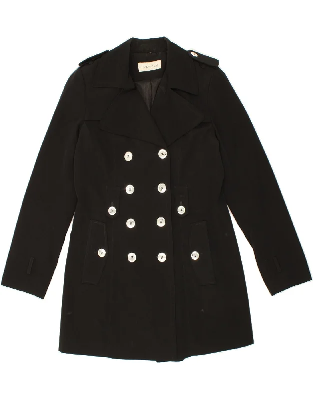 CALVIN KLEIN Womens Military Double Breasted Coat UK 14 Medium Black