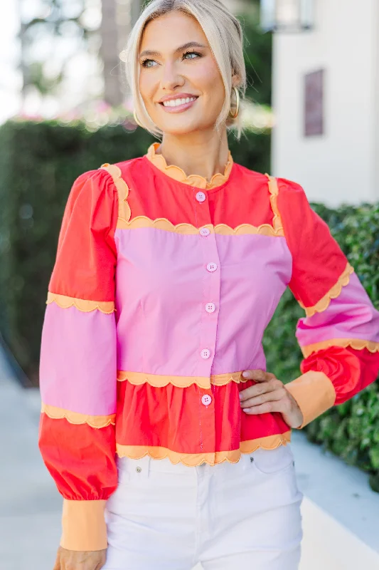 In Turn Pink Scalloped Blouse