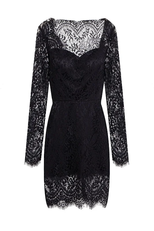 Wholesale Black Long Sleeve Lace Pleated Bodycon Hem Mini Dress