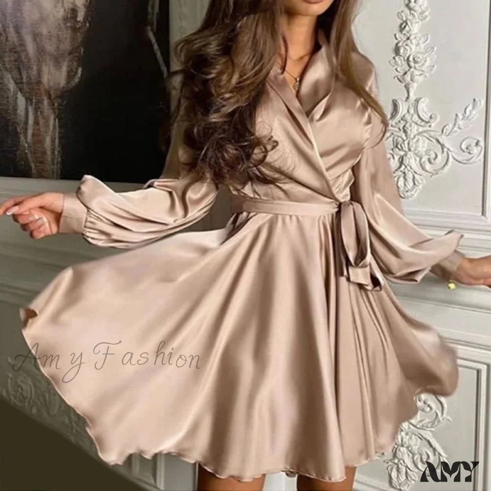 Amy Fashion - Lantern Sleeve Elegant Fashion Dress