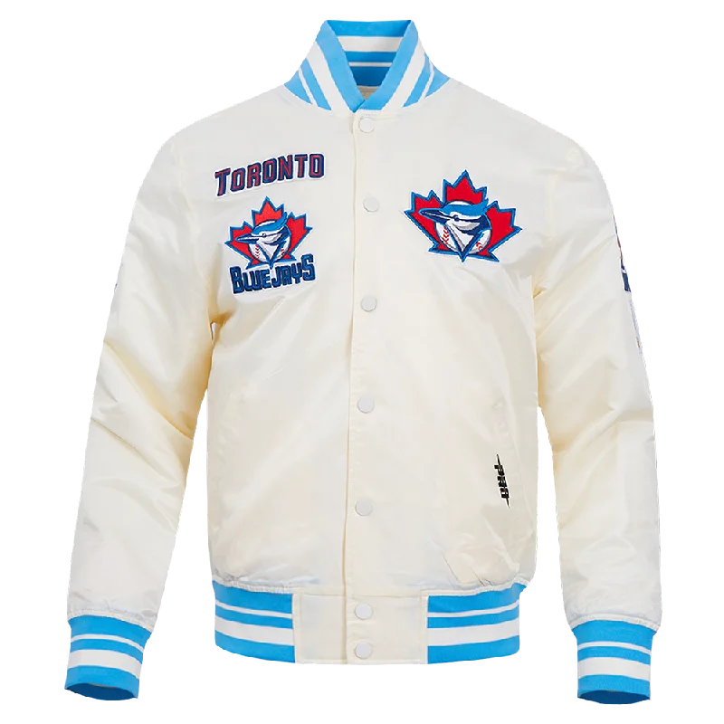 MLB TORONTO BLUE JAYS RETRO CLASSIC MEN'S RIB SATIN JACKET (EGGSHELL/ UNIVERSITY BLUE)