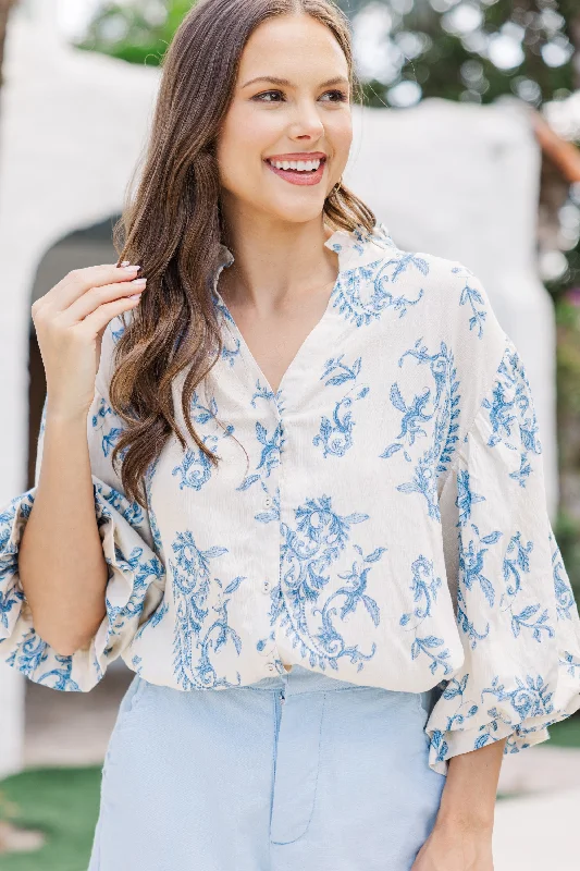 The Gravitate Blue Toile Blouse