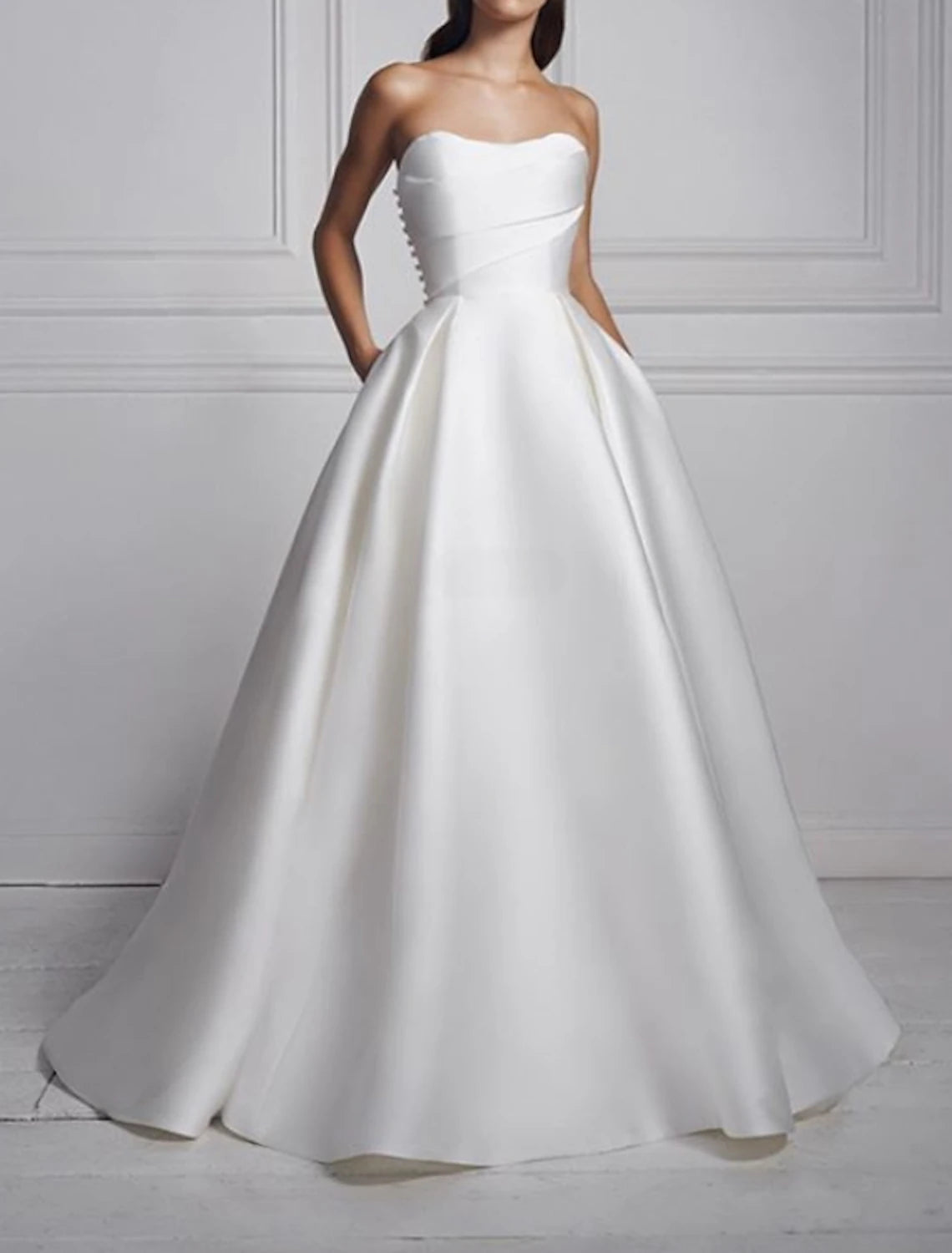 DingJiDress Hall Casual Wedding Dresses A-Line Sweetheart Strapless Sweep / Brush Train Satin Bridal Gowns