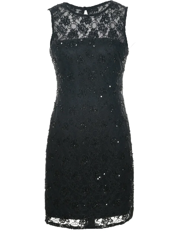 Lace Beaded Evening Dress - S