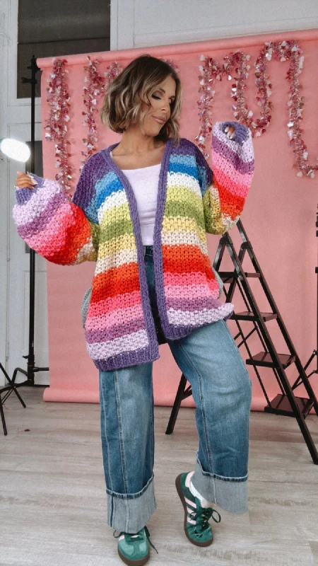 Hand Crochet Oversized Cardigan, Rainbow