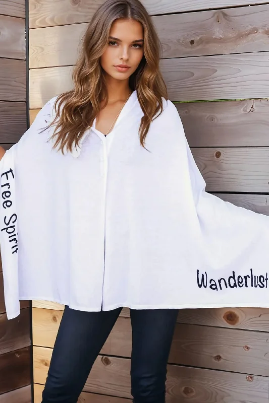 Zen Blend Poncho Convertible Wrap with Stitched Embroidery Sayings