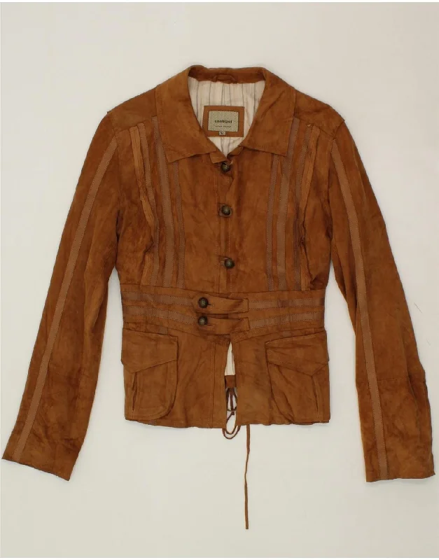 CONBIPEL Womens Suede Jacket IT 44 Medium Brown Leather